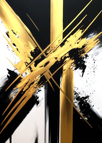 金と黒の絵画、現代アート、大型キャンバス、カスタムプリント 作： ファフタリ・アブデラヒム