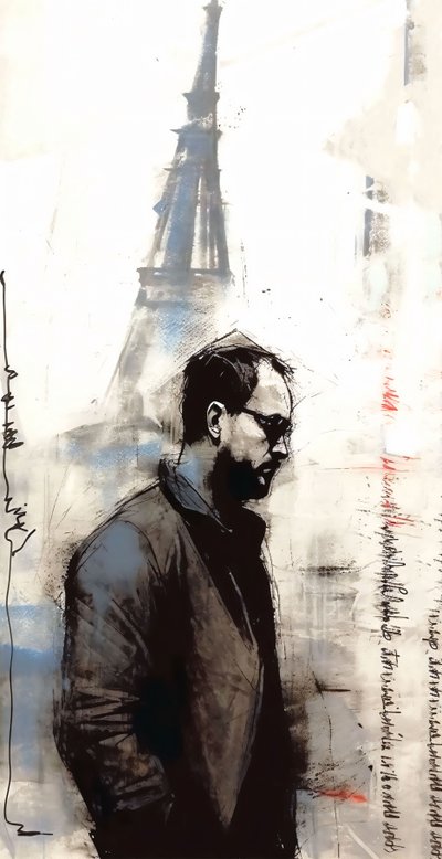 パリを歩く男の絵, 壁飾り, アートプリント 作： ファフタリ・アブデラヒム