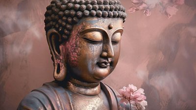 蓮の上の平和な仏陀の壁掛けアート、リビングルーム用、水平キャンバス 作： ファフタリ・アブデラヒム