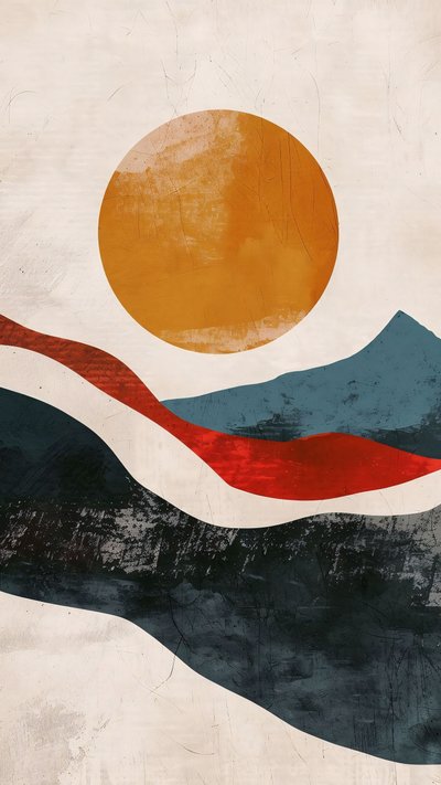 素朴な夕日 抽象画 - アートな風景、壁飾りプリント 作： ファフタリ・アブデラヒム