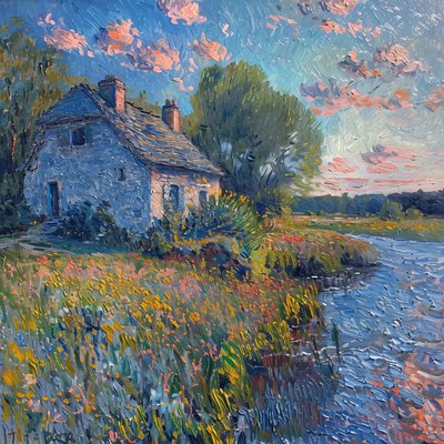 風景画・水彩画, モネ印象派, 壁飾り 販売 作： ファフタリ・アブデラヒム