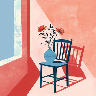 植物, 椅子と陶器の花瓶, ボヘミアンスタイル, モダンな壁飾り｜オンデマンド印刷 作： ファフタリ・アブデラヒム