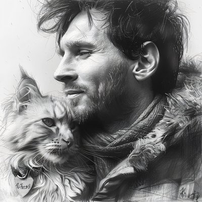 サッカー選手メッシと猫, モダンな壁飾り｜オンデマンド印刷 作： ファフタリ・アブデラヒム