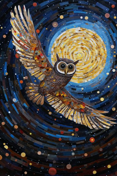 The Owl Flying Through the Starry Night Sky, オンライン・カスタム・キャンバス・プリント 作： ファフタリ・アブデラヒム