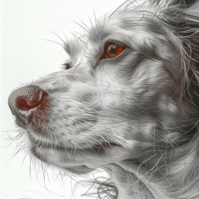 ズームアウト 犬の肖像画 黒と白のミニマリストのドローイング、壁のホームデコレーションプリント 作： ファフタリ・アブデラヒム