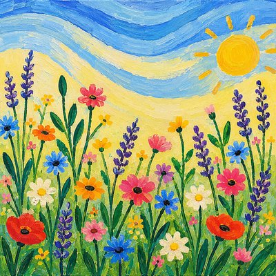 日差しを浴びる夏の草原 作： Nomi Morina