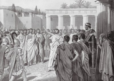 紀元前432年、スパルタでのペロポネソス諸国会議（リトグラフ） 作： A.C. Weatherstone