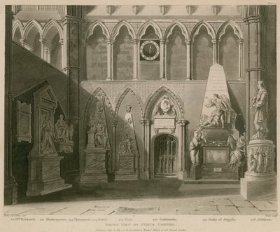 詩人コーナー、ウェストミンスター寺院、ロンドンの南ビュー 作： A.C. and Villiers, H. Pugin