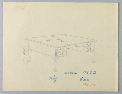 ライオンの足の付いた図書館のテーブルのデザイン 作： A.N. Davenport Co.