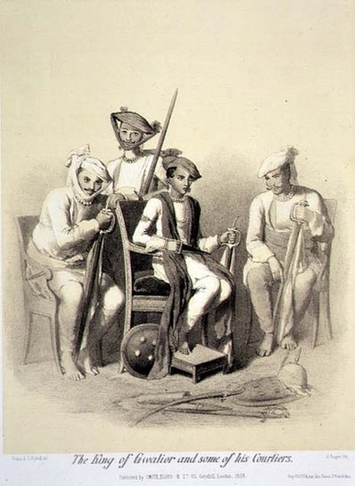 ジュール・トレイヤー（1824-1901）が彫刻した「インド旅行」より「グワリオル王とその廷臣たち」。 作： A. (after) Soltykoff