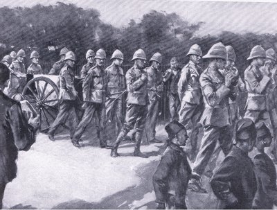 プレトリア後のシモンズタウンでのBoer囚人の軍事的栄誉を伴う葬儀：Harmsworth Bros Limited、1901年に発行されたゲリラ戦争 作： A. C. Ball