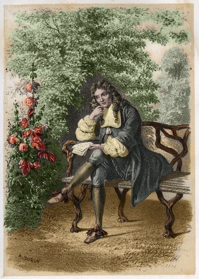 オートゥイユの自宅にあるフランスの作家、ニコラ・ボワロー（1636-1711）dit Boileau-Despreaux（ボワロー・デプレ）の肖像。A.Duruyによる「Illustrations litteraires de la France; or, Galerie anecdotique de nos principaux auteurs par leurs」に掲載されている版画です。 作： A. Duruy