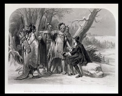 ロジャーウィリアムズ、ナラガンセットによって保護された、1636年、「米国の歴史」、Vol。ジェームズチャールズアーミーテージ（c.1820-97）が刻印したチャールズマッカイ 作： A. H. Wray