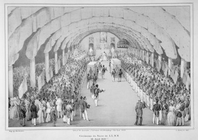 1852年4月18日、1852年4月18日、セビリンによって彫刻された「Album Imperiale d&39;Haiti」からのファウスティンスルーク将軍（c.1785-1867）の戴冠式、ニューヨークの出版、1852年 作： A. Hartmann