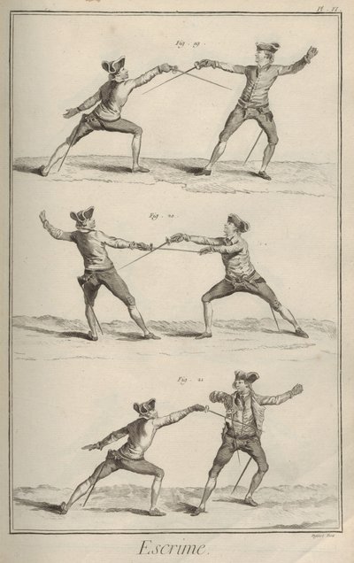 フェンシング。 ドニ・ディドロとジャン・ル・ロン・ダランベールによる百科事典から、1751-1 作： A. J. Defehrt