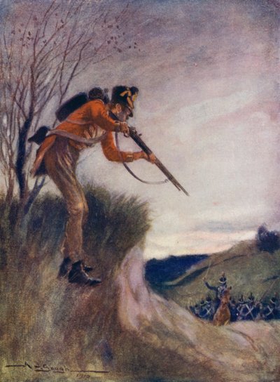 彼はクールにリロードし、彼の下の前進するフランス人に再び発砲しました 作： A. J. Gough
