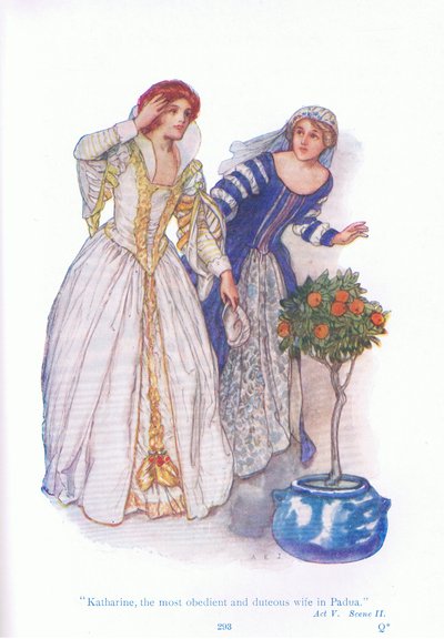 キャサリンはパドヴァで最も従順で従順な妻（The Taming of the Shrew）、シェイクスピア物語（Tales from Shakespeare）より、Ward Lock & Co Ltd. 作： A. Jackson