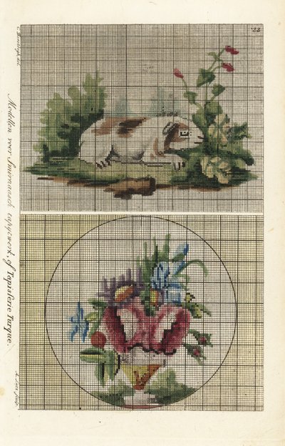 トルコのタペストリーのパターン: 庭のモルモットと花瓶の花の花束 作： A. Lutz