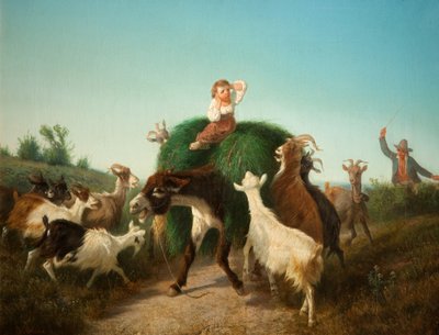 ロバと干し草を持つイタリアの子供 作： A. Malone