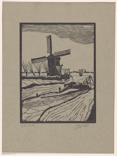 風車のある冬景色 作： A. Marchal