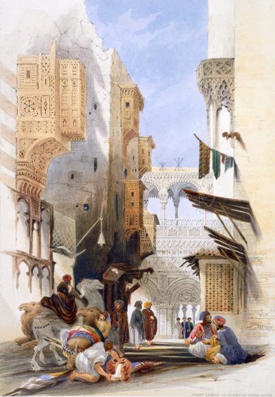 「エル アズハルに通じる通り、グランド カイロ」、エジプト、1846 年 作： A Margaretta Burr