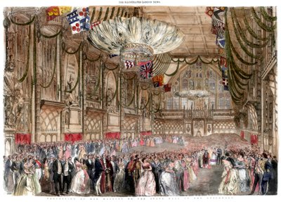 1851年、ギルドホールの州舞踏会への陛下の行列. 作： A Mason