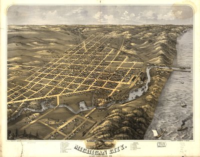 インディアナ州ラ ポート郡ミシガン シティの鳥瞰図 作： A.; MerchantS Lithographing Company Ruger