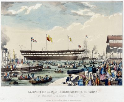HMS「アガメムノン」90砲進水式（1852年5月22日、ウリッジ造船所にて 作： A. Pernet