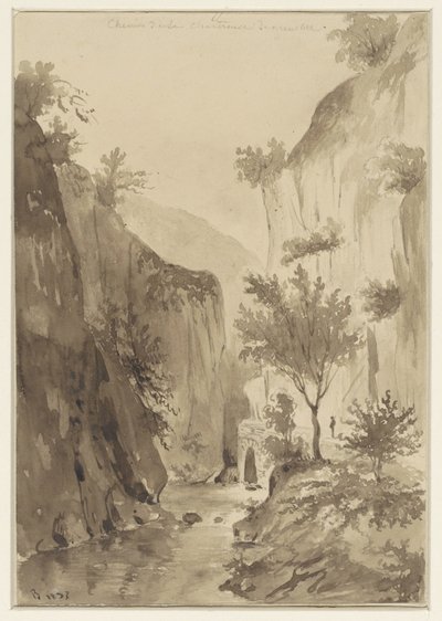 生い茂った岩の間の川。 右側の道 作： A. Regnier
