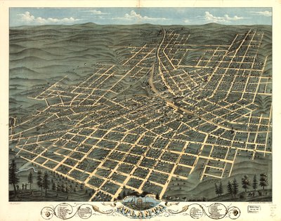 1871年、ジョージア州の州都アトランタの鳥瞰図。LOC 73693339 作： A. Ruger