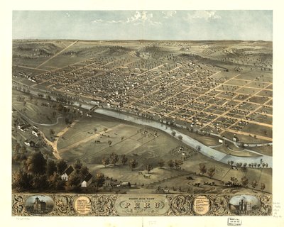 1868年、インディアナ州マイアミ郡ペルーの鳥瞰図。LOC 73693386 作： A. Ruger