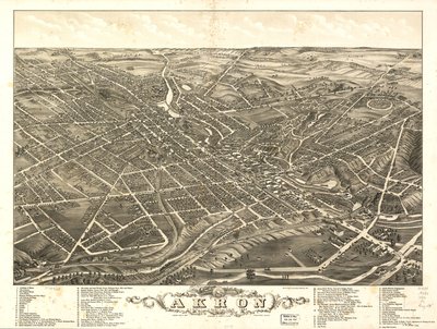 アクロン市の全景、オハイオ州サミット郡、1882 年 作： A. Ruger Ruger
