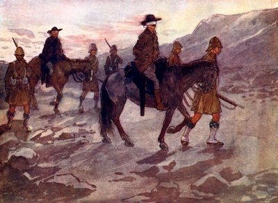 ボーアの指導者たちは目隠しをされ、ブラックウォッチの兵士たちによって守られました（1902年、1905年）。 作： A. S. Forrest