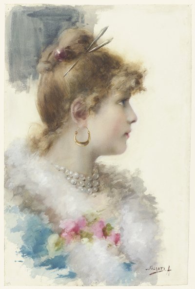 若い女性の胸像、右側の横顔 作： A. Salanti