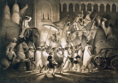 デリー: 大モーグル、パブのコルテッジと従者。 1858年。 作： A. Soltykoff