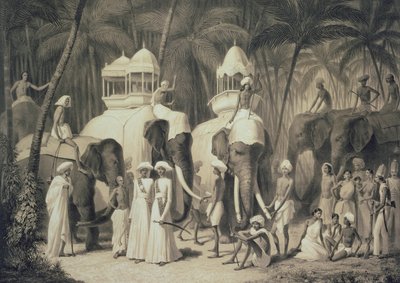 ルイアンリドラダー（1807-81）によって彫刻された「インドの航海」からのトラヴァンドラムのラジャの象 作： A. Soltykoff