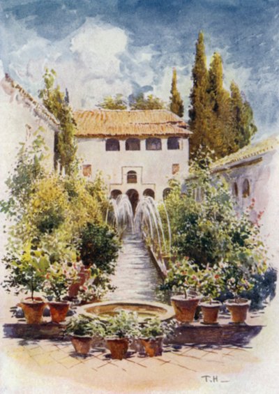 Generalife, Acequia Court（カラーリトグラフ 作： A. Trevor Haddon