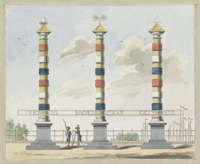 自由、兄弟愛、平等、Hogesluis の装飾、1795 年 1795 年にアムステルダムで開催された Alliantiefeest の装飾のプレート 10 枚 作： A. Verkerk