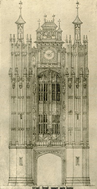 建築図面：西正面の内部ゲートハウス、1833-1834、1906。 作： A. W. N. Pugin
