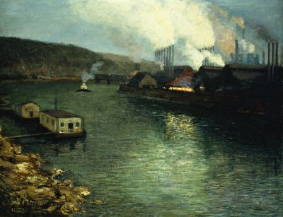 夕方、川沿いの工場 作： Aaron Henry Gorson