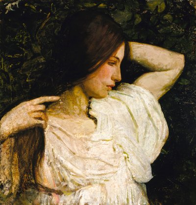 髪を整える少女 作： Abbott Handerson Thayer