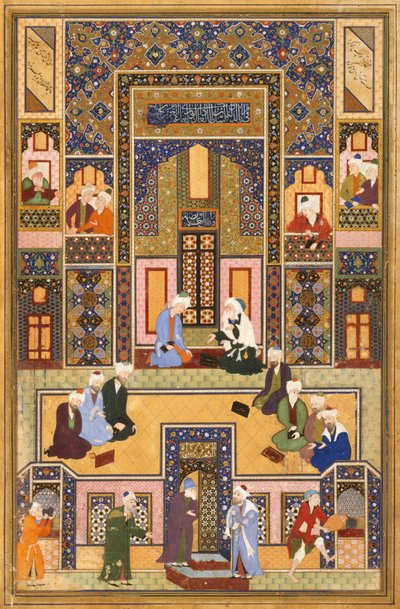 神学者の会議（紙にインクと水彩） 作： Abd Allah Musawwir