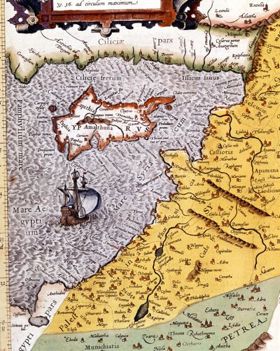 アブラハム・オルテリウスのアトラスに基づくパレスチナの歴史的地理地図、アムステルダム 作： Abraham (after) Ortelius