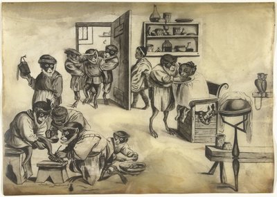 猿がいる理髪店、1720 年頃 作： Abraham Bastiaensz.