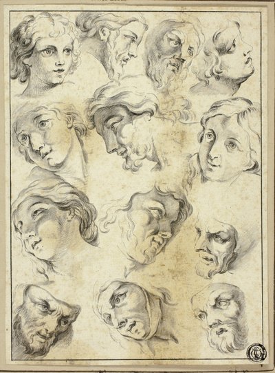 13 様々な顔のスケッチ 作： Abraham Bloemaert