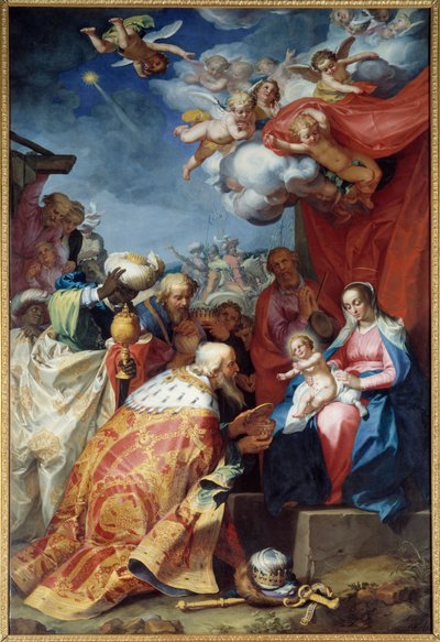 マギの崇拝。アブラハム・ブルーマート（1564-1651）による絵画 作： Abraham Bloemaert