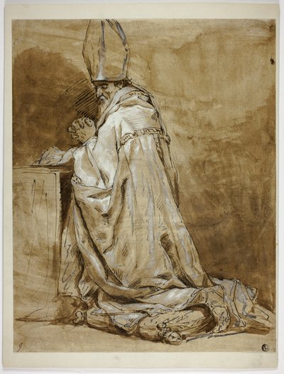 跪いて祈るビショップ 作： Abraham Bloemaert