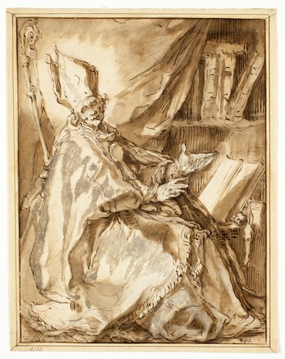 右側から見た書斎に座るビショップ 作： Abraham Bloemaert