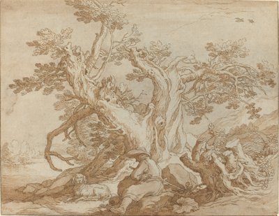 坐像と犬のいる風景 作： Abraham Bloemaert