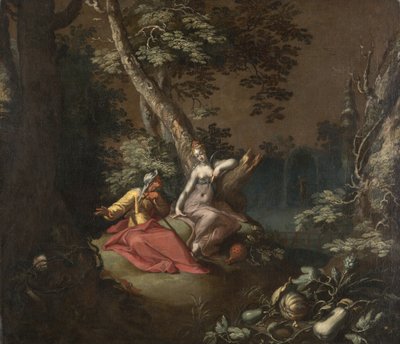 VertumnusとPomonaのある風景、c.1595-1600（ボードに取り付けられたキャンバスに油彩） 作： Abraham Bloemaert